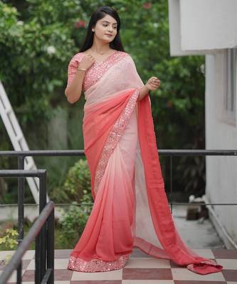 Peach embroidred with embellished blouse & saree 2