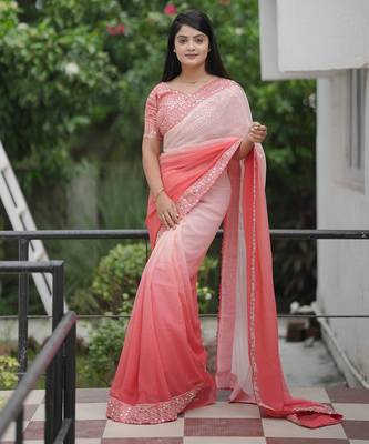 Peach embroidred with embellished blouse & saree 3