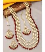 Aheli gold-plated brass and kundan necklace with mang tika & earrings jewellery set