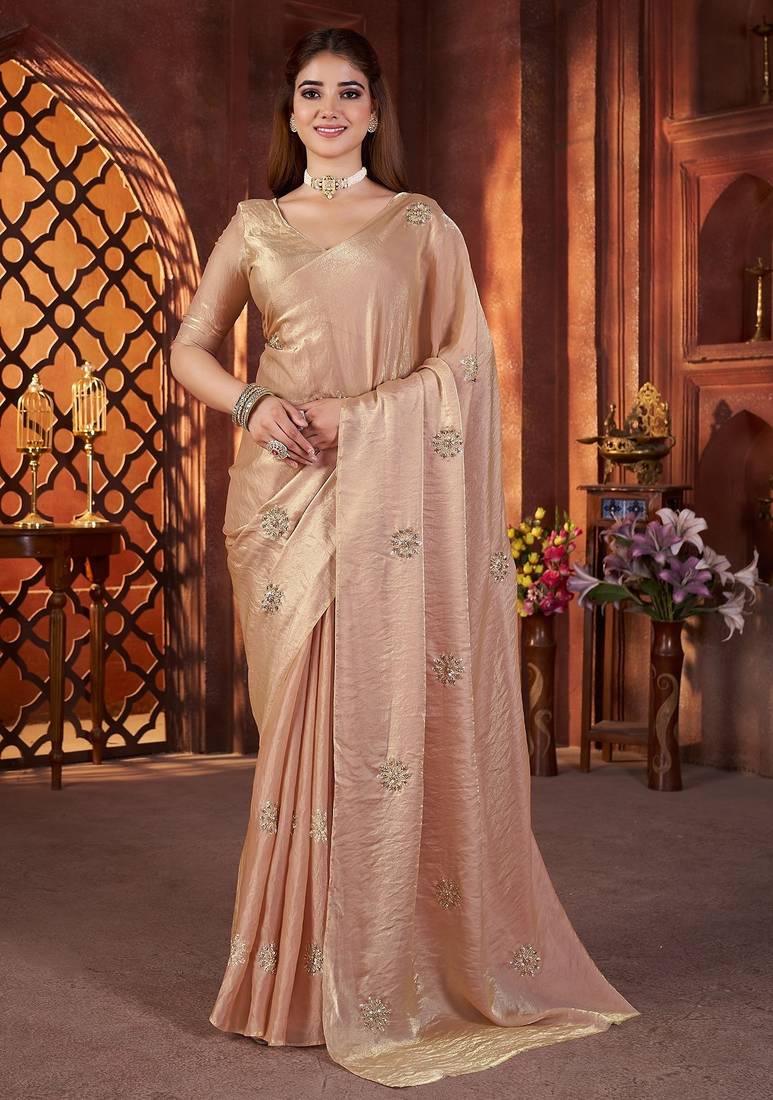 Bronze embellished saree with embellished blouse
