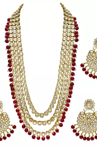 Aheli gold-plated brass and kundan necklace with mang tika & earrings jewellery set