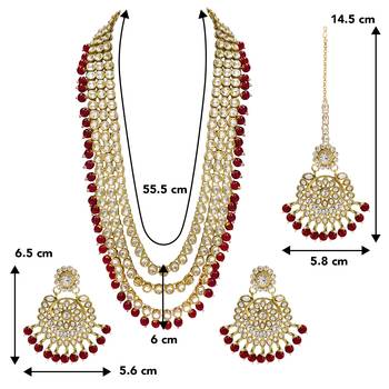Aheli gold-plated brass and kundan necklace with mang tika & earrings jewellery set 4