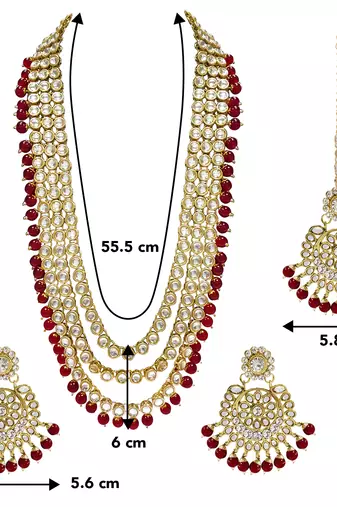 Aheli gold-plated brass and kundan necklace with mang tika & earrings jewellery set