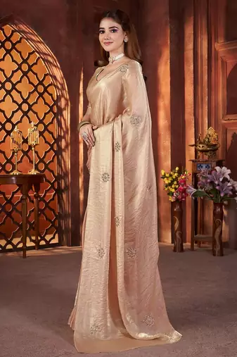 Bronze embellished saree with embellished blouse