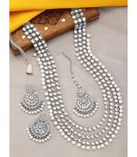 Aheli indian traditional kundan long necklace with earring maang tikka jewellery set