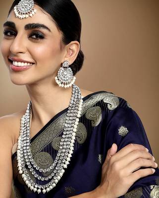 Aheli indian traditional kundan long necklace with earring maang tikka jewellery set 2