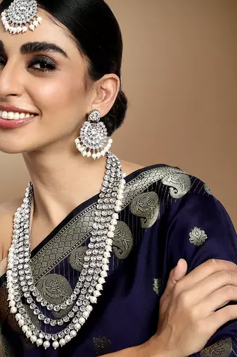 Aheli indian traditional kundan long necklace with earring maang tikka jewellery set