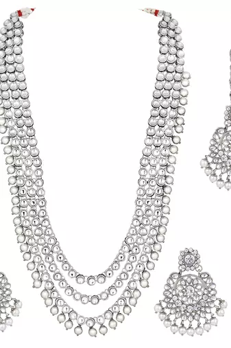 Aheli indian traditional kundan long necklace with earring maang tikka jewellery set