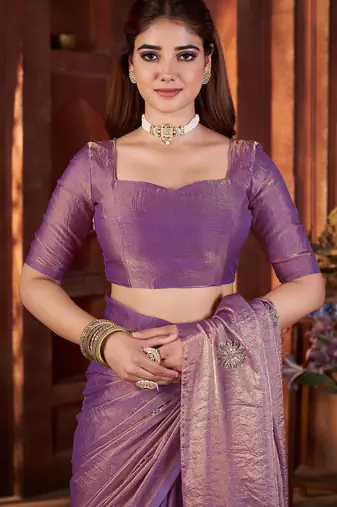 Purple embellished saree with embellished blouse