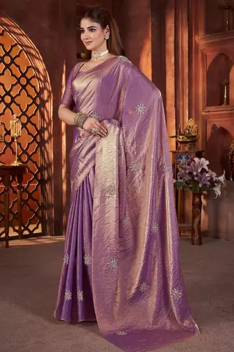 Purple embellished saree with embellished blouse