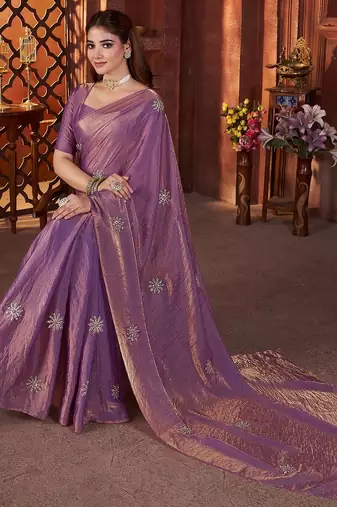 Purple embellished saree with embellished blouse