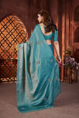 Teal embellished saree with embellished blouse 3