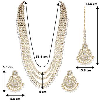 Aheli gold-plated brass and kundan necklace with mangtika & earrings set 4