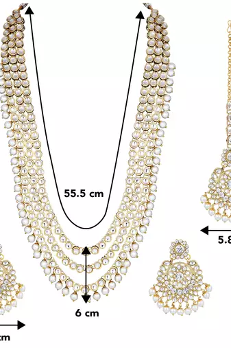 Aheli gold-plated brass and kundan necklace with mangtika & earrings set