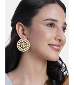 Aheli white 18k gold plated kundan beads studed round stud earrings for girls & women
