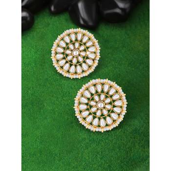 Aheli white 18k gold plated kundan beads studed round stud earrings for girls & women 2