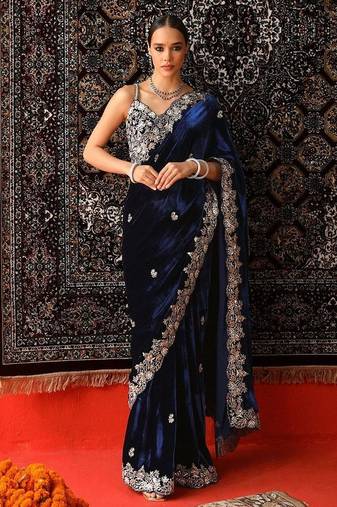 Blue bloue piece with embroidred saree