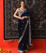 Blue bloue piece with embroidred saree