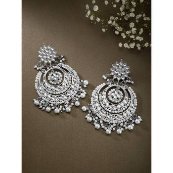 Aheli kundan & pearl studded silver plated chandbali earrings gift for women girls 1