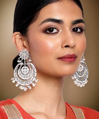 Aheli kundan & pearl studded silver plated chandbali earrings gift for women girls 2