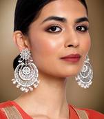 Aheli kundan & pearl studded silver plated chandbali earrings gift for women girls
