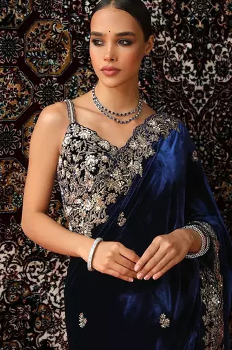 Blue bloue piece with embroidred saree