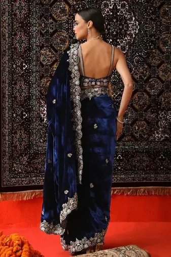Blue bloue piece with embroidred saree