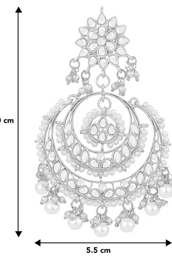 Aheli kundan & pearl studded silver plated chandbali earrings gift for women girls