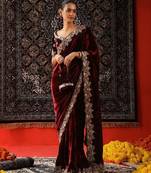 Maroon bloue piece with embroidred saree