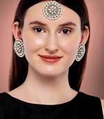 Aheli kundan pearl royal round earring maang tikka set indian traditional jewellery for women