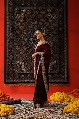 Maroon bloue piece with embroidred saree 2