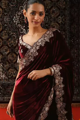 Maroon bloue piece with embroidred saree