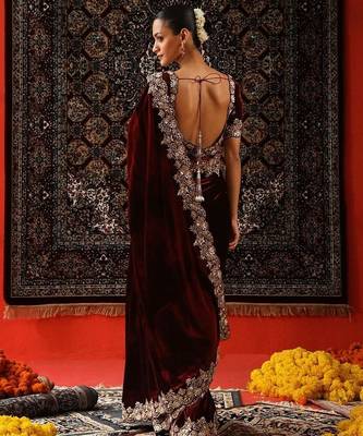 Maroon bloue piece with embroidred saree 5
