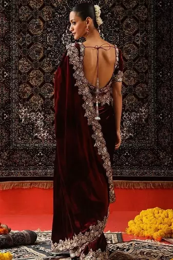 Maroon bloue piece with embroidred saree