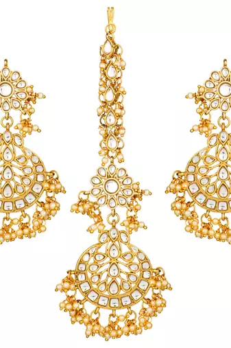 Aheli traditional jewellery kundan and pearl maang tikka earring set for women