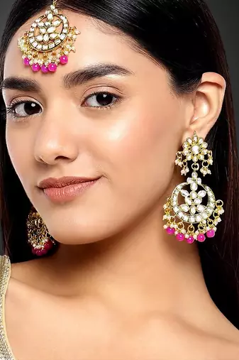 Aheli traditional jewellery kundan pearl maang tikka earring set for women