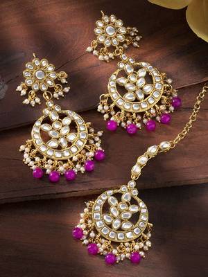 Aheli traditional jewellery kundan pearl maang tikka earring set for women 2