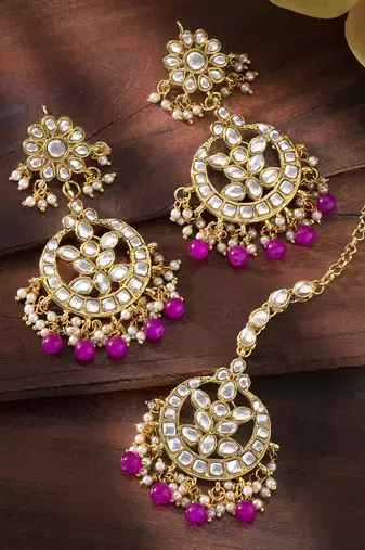 Aheli traditional jewellery kundan pearl maang tikka earring set for women