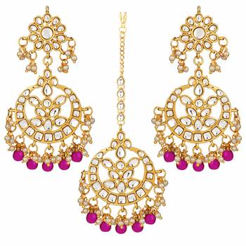 Aheli traditional jewellery kundan pearl maang tikka earring set for women 3