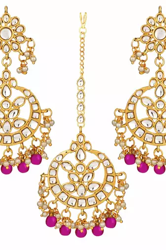 Aheli traditional jewellery kundan pearl maang tikka earring set for women