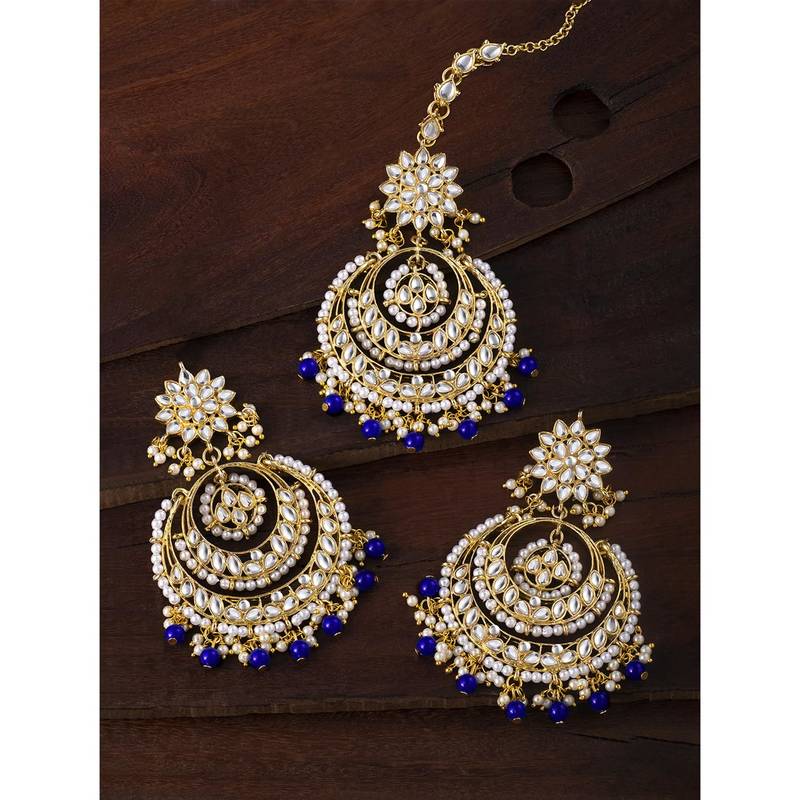 Aheli traditional kundan and pearl maang tikka earring set for women