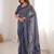 Indigo bloue piece with cotton printed saree