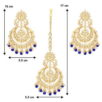 Aheli traditional kundan and pearl maang tikka earring set for women 4