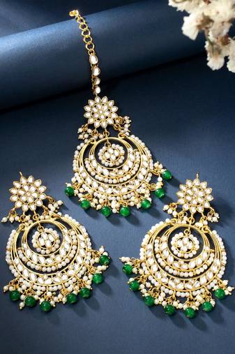 Aheli traditional jewellery kundan and pearl maang tikka earring set for women
