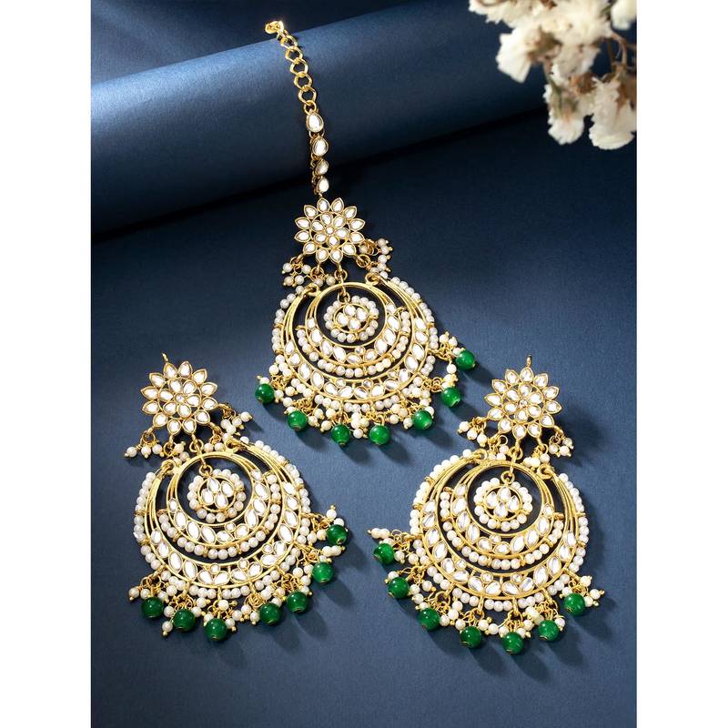 Aheli traditional jewellery kundan and pearl maang tikka earring set for women
