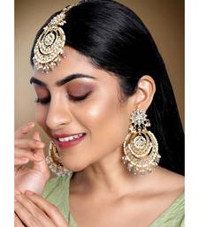 Traditional Kundan Pearl Maang Tikka Earring CZ Women