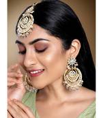 Traditional Kundan Pearl Maang Tikka Earring CZ Women