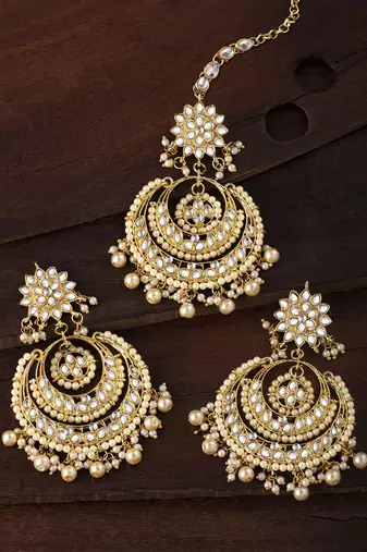 Aheli traditional jewellery kundan pearl maang tikka earring set for women