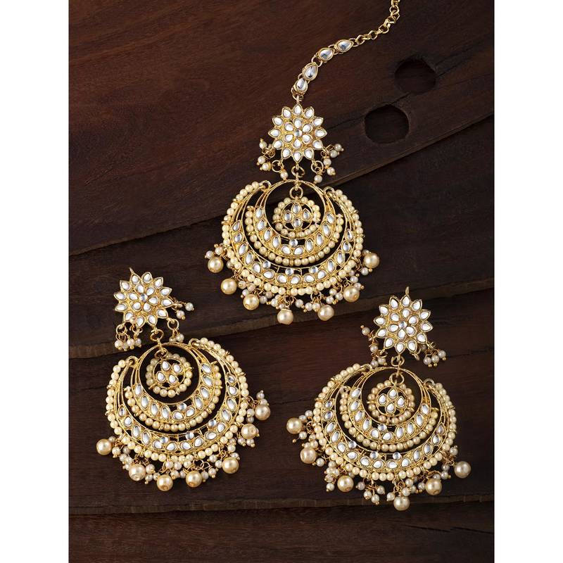Aheli traditional jewellery kundan pearl maang tikka earring set for women