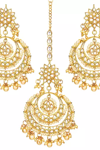 Aheli traditional jewellery kundan pearl maang tikka earring set for women